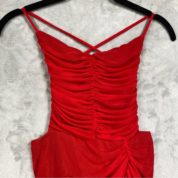 NEW Michael Costello Revolve Follie Gown Ruched Mesh Back Tie Sz XS Red - Picture 4 of 13